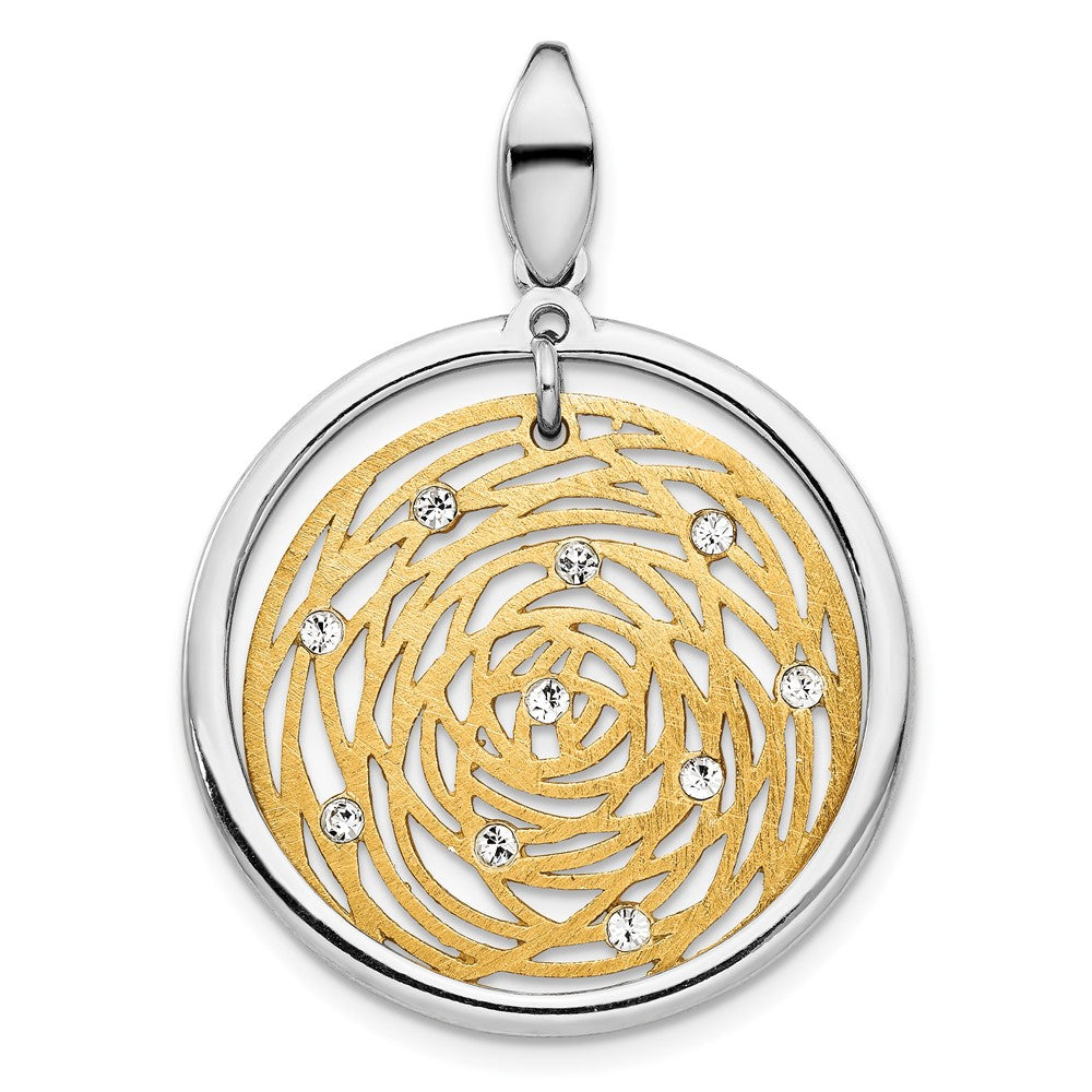 Sterling Silver Gold Tone and CZ Round Web Design Pendant, 26 x 35mm, Item P12524 by The Black Bow Jewelry Co.