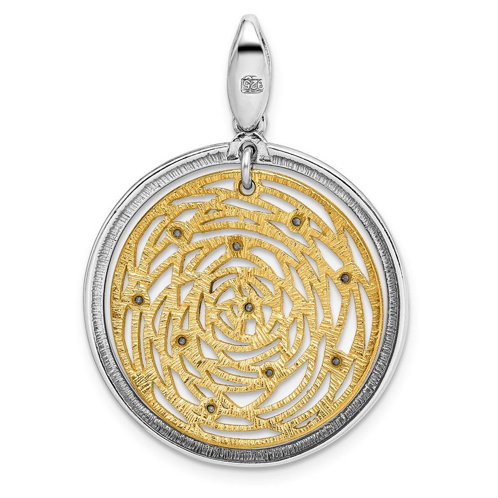 Alternate view of the Sterling Silver Gold Tone and CZ Round Web Design Pendant, 26 x 35mm by The Black Bow Jewelry Co.
