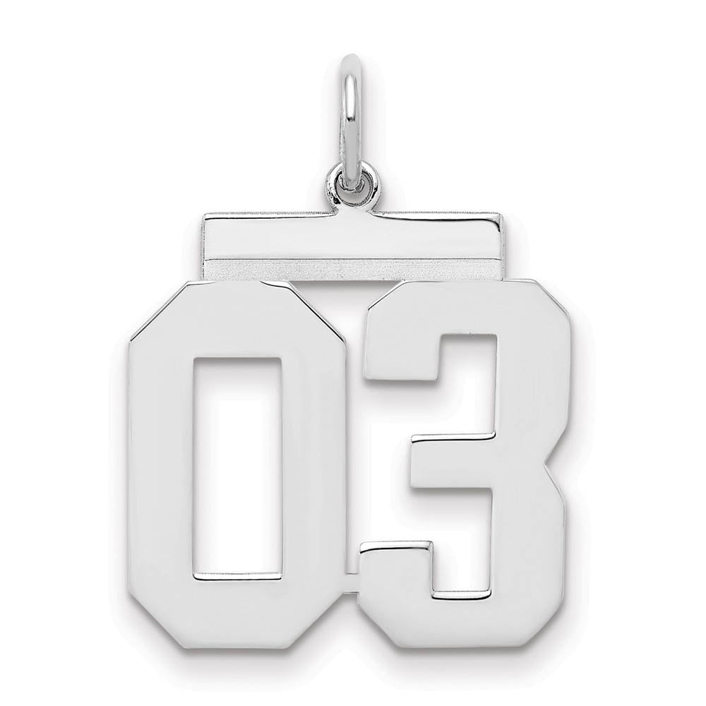 Sterling Silver, Athletic Collection Medium Polished Number 03 Pendant, Item P14042-03 by The Black Bow Jewelry Co.