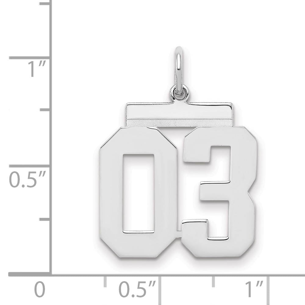 Alternate view of the Sterling Silver, Athletic Collection Medium Polished Number 03 Pendant by The Black Bow Jewelry Co.