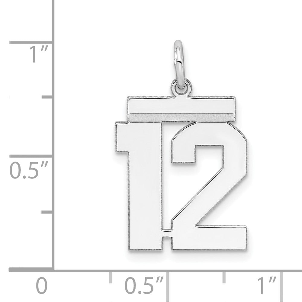 Alternate view of the Sterling Silver, Athletic Collection Medium Polished Number 12 Pendant by The Black Bow Jewelry Co.