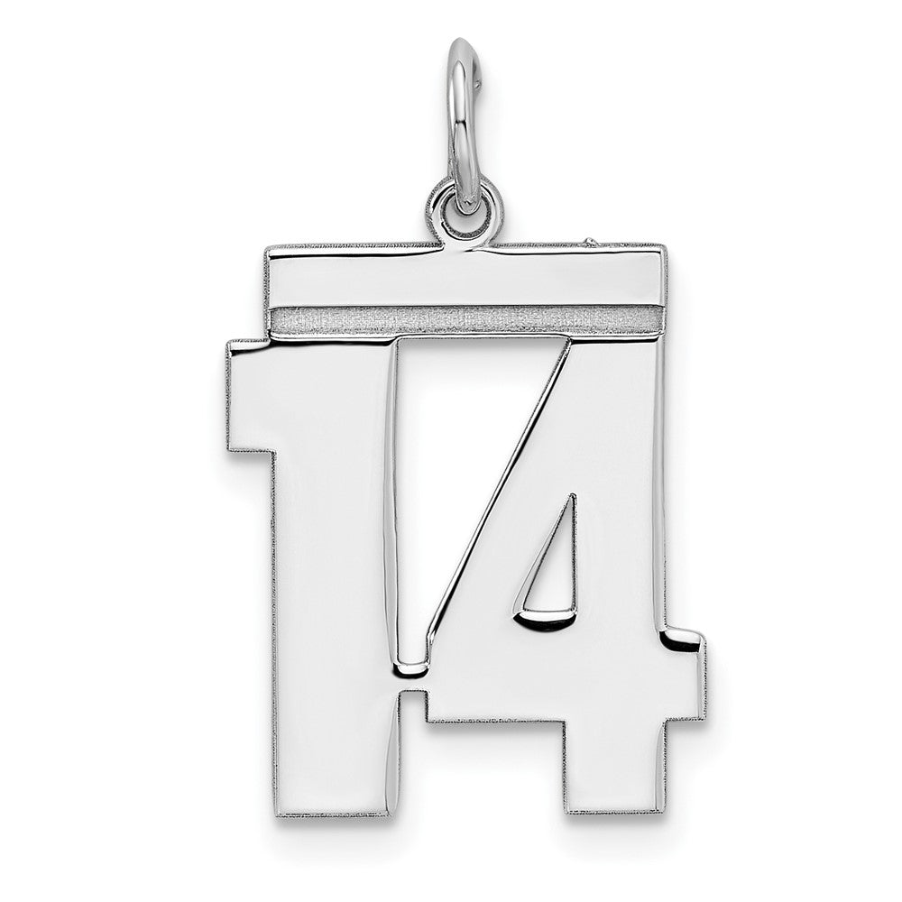 Sterling Silver, Athletic Collection Medium Polished Number 14 Pendant, Item P14042-14 by The Black Bow Jewelry Co.