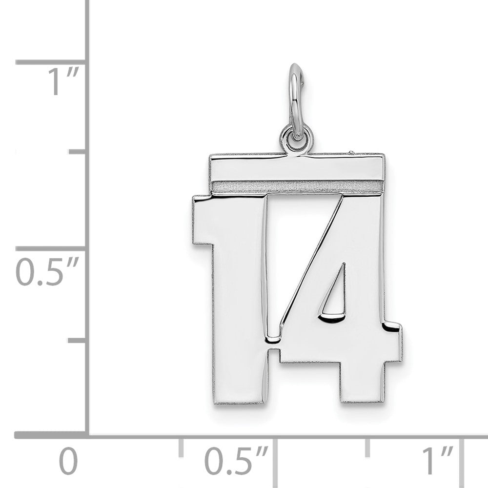 Alternate view of the Sterling Silver, Athletic Collection Medium Polished Number 14 Pendant by The Black Bow Jewelry Co.