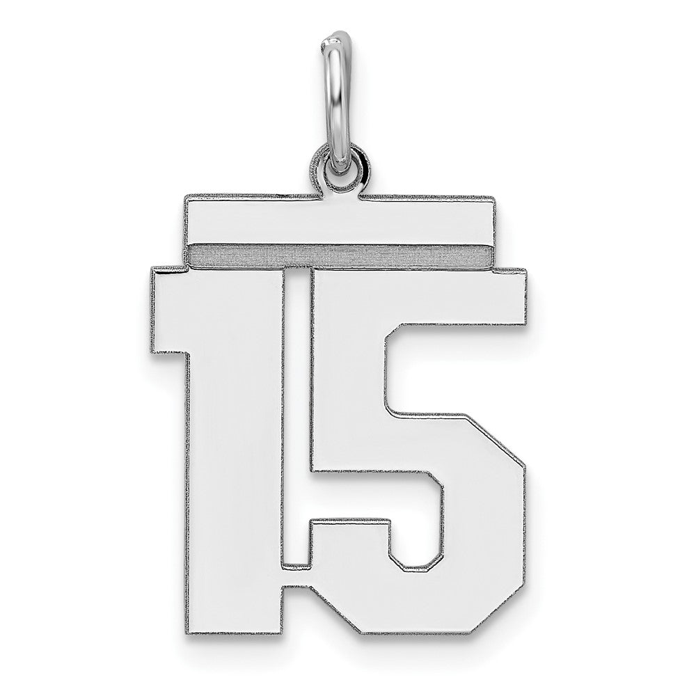 Sterling Silver, Athletic Collection Medium Polished Number 15 Pendant, Item P14042-15 by The Black Bow Jewelry Co.