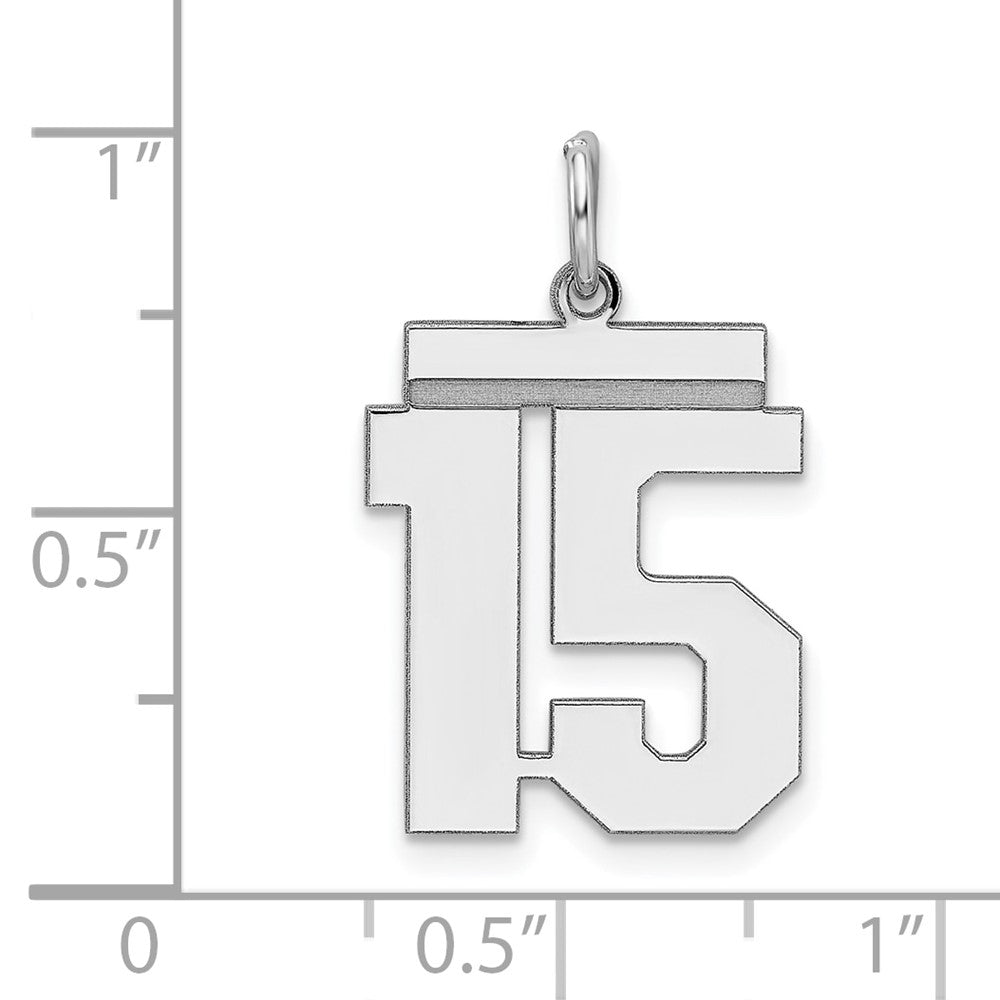 Alternate view of the Sterling Silver, Athletic Collection Medium Polished Number 15 Pendant by The Black Bow Jewelry Co.