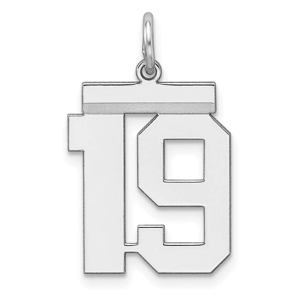 Sterling Silver, Athletic Collection Medium Polished Number 19 Pendant, Item P14042-19 by The Black Bow Jewelry Co.