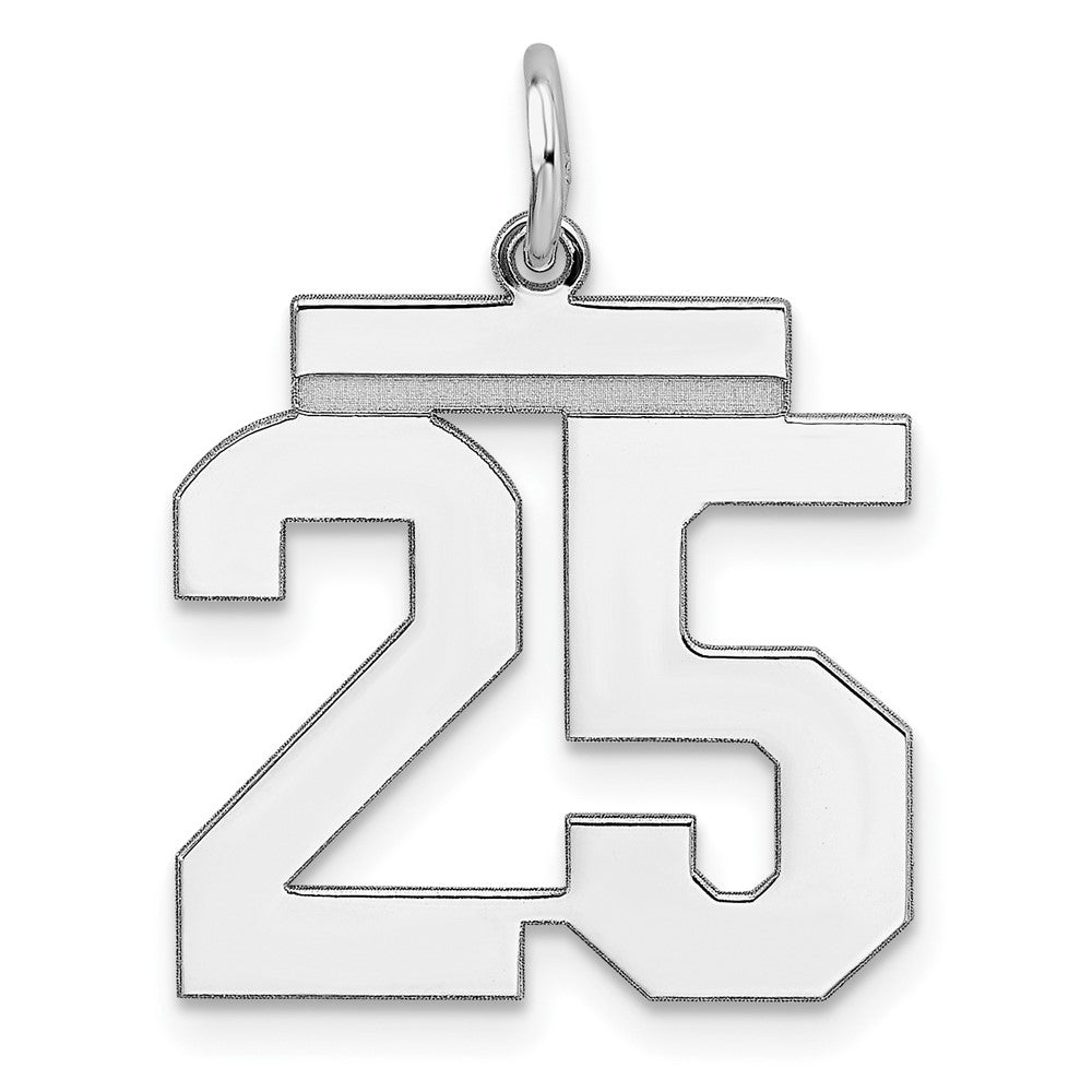 Sterling Silver, Athletic Collection Medium Polished Number 25 Pendant, Item P14042-25 by The Black Bow Jewelry Co.