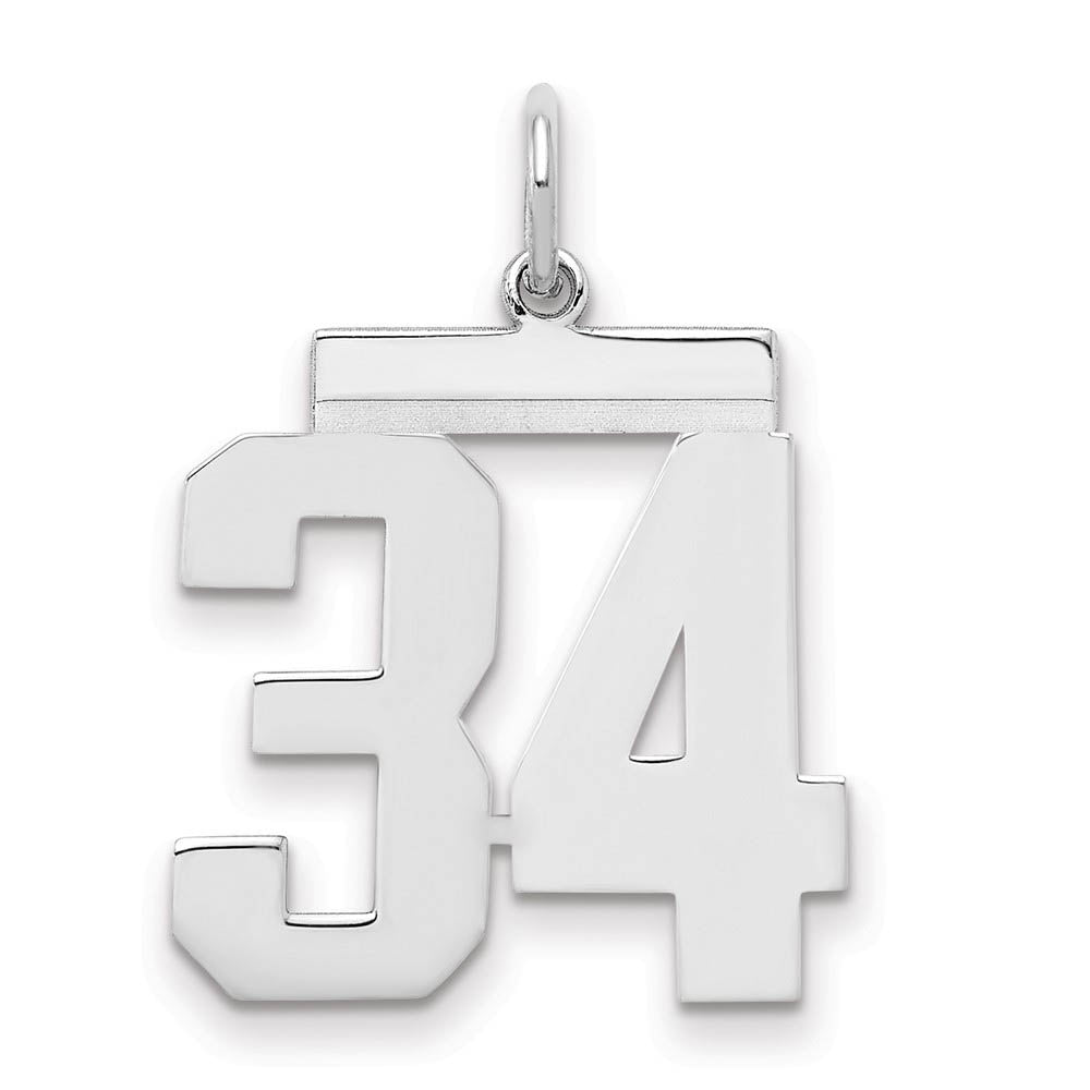 Sterling Silver, Athletic Collection Medium Polished Number 34 Pendant, Item P14042-34 by The Black Bow Jewelry Co.