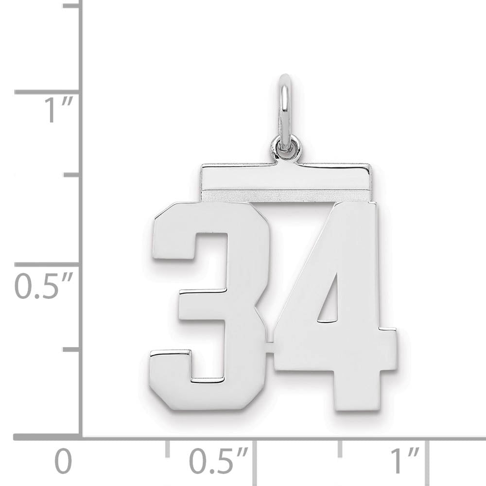 Alternate view of the Sterling Silver, Athletic Collection Medium Polished Number 34 Pendant by The Black Bow Jewelry Co.