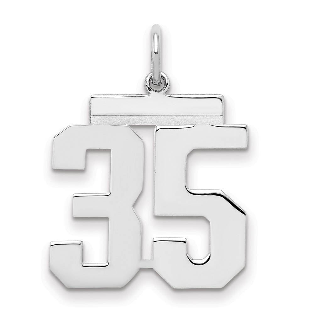 Sterling Silver, Athletic Collection Medium Polished Number 35 Pendant, Item P14042-35 by The Black Bow Jewelry Co.