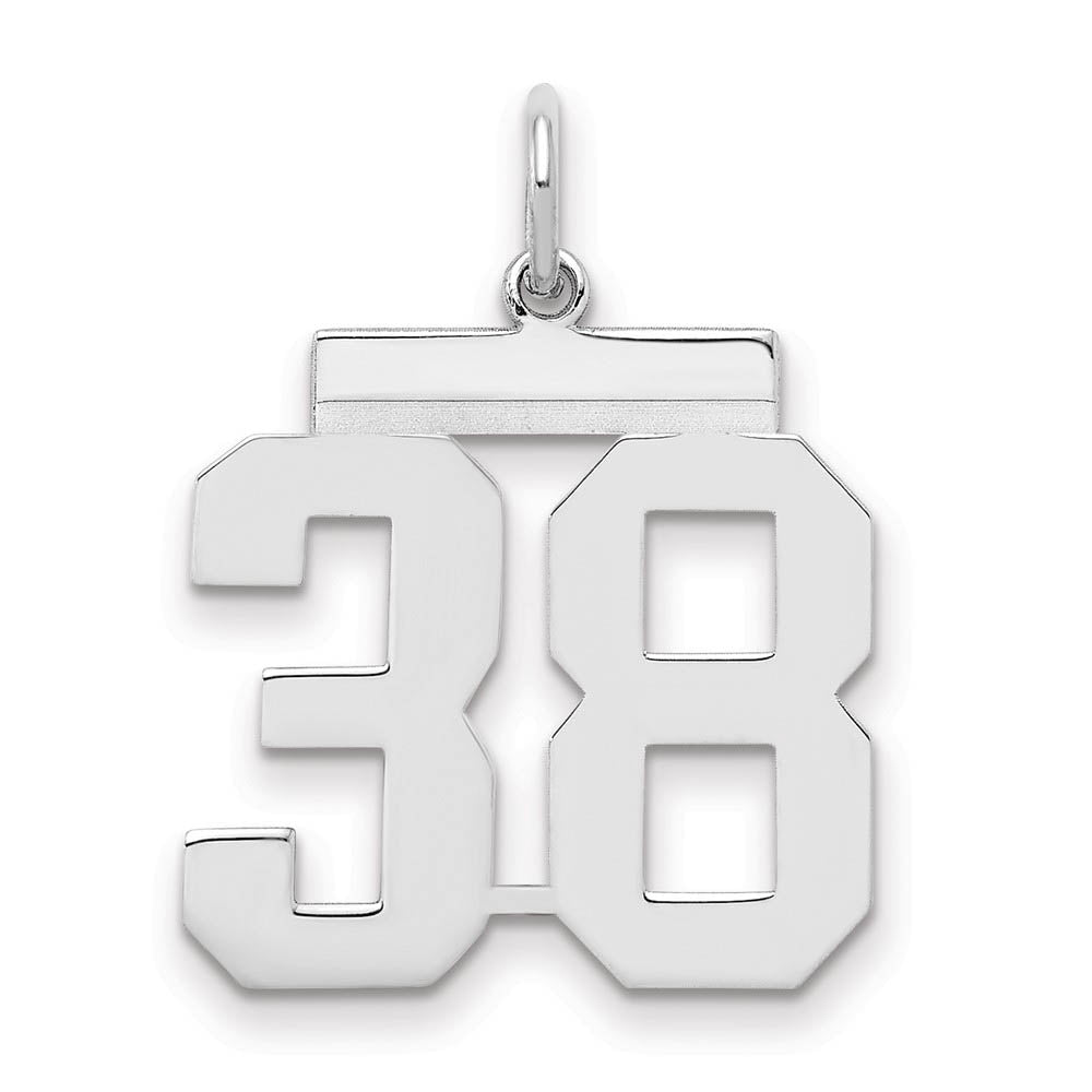 Sterling Silver, Athletic Collection Medium Polished Number 38 Pendant, Item P14042-38 by The Black Bow Jewelry Co.