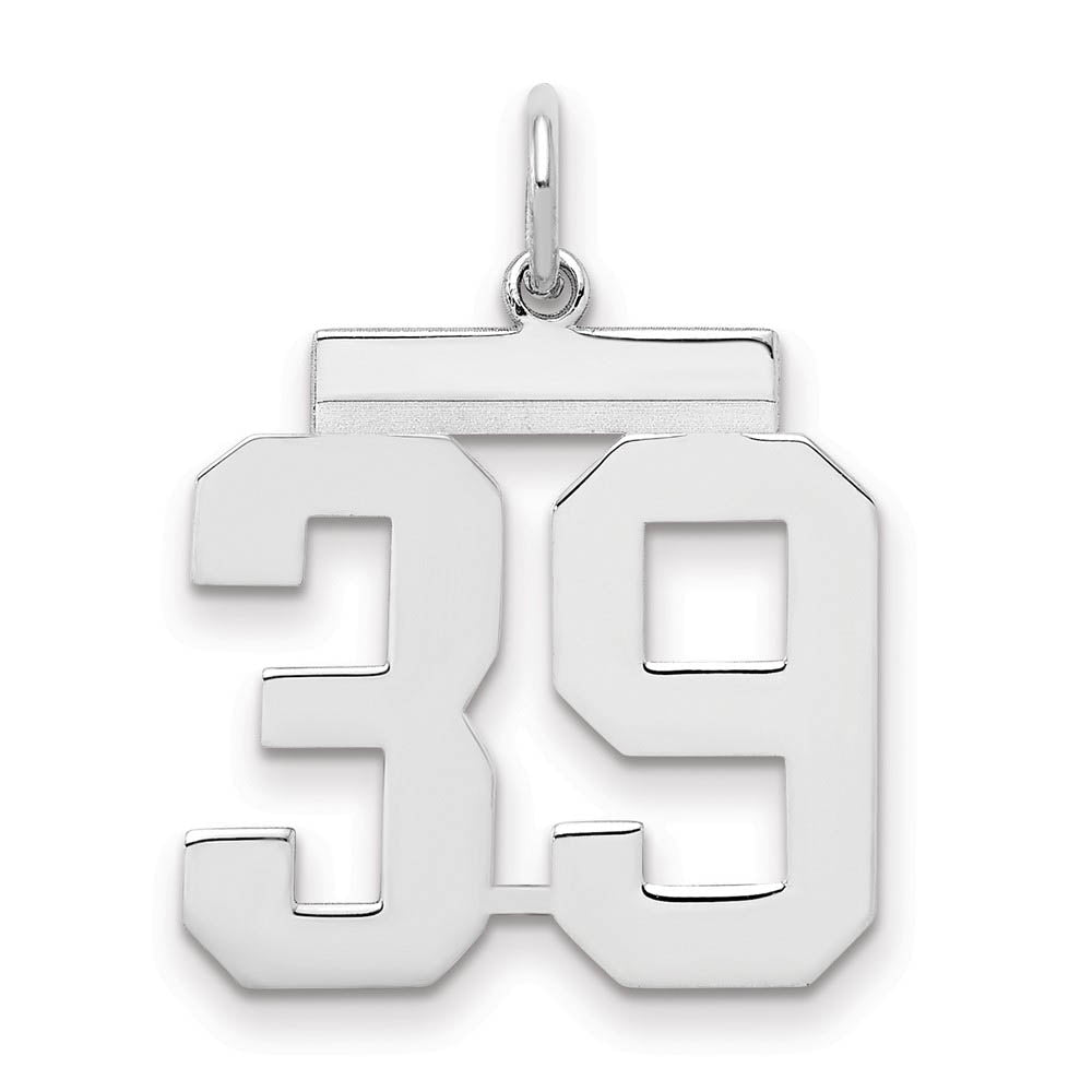 Sterling Silver, Athletic Collection Medium Polished Number 39 Pendant, Item P14042-39 by The Black Bow Jewelry Co.