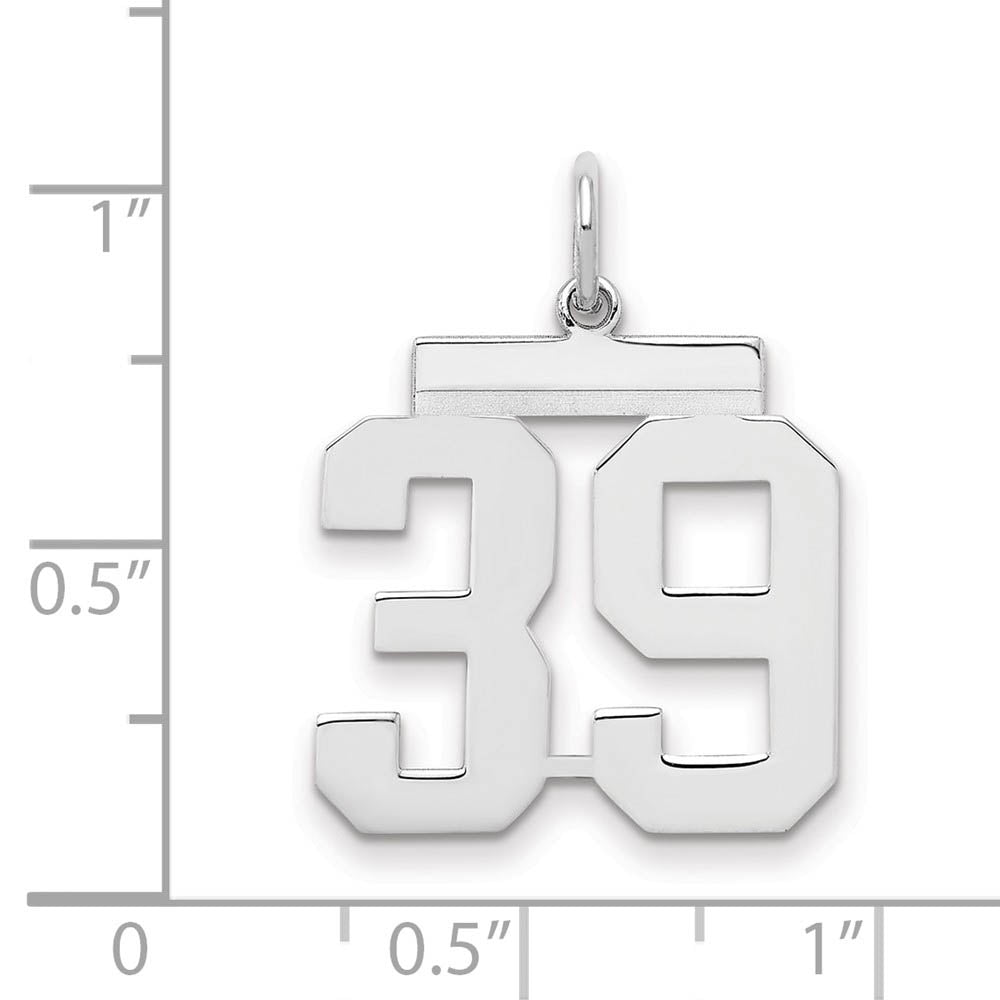 Alternate view of the Sterling Silver, Athletic Collection Medium Polished Number 39 Pendant by The Black Bow Jewelry Co.