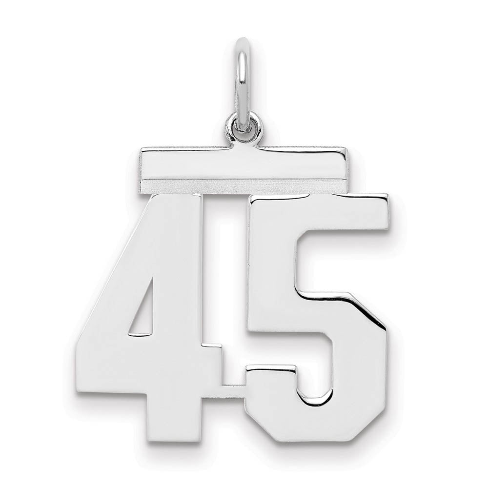 Sterling Silver, Athletic Collection Medium Polished Number 45 Pendant, Item P14042-45 by The Black Bow Jewelry Co.