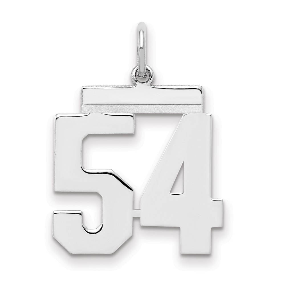 Sterling Silver, Athletic Collection Medium Polished Number 54 Pendant, Item P14042-54 by The Black Bow Jewelry Co.