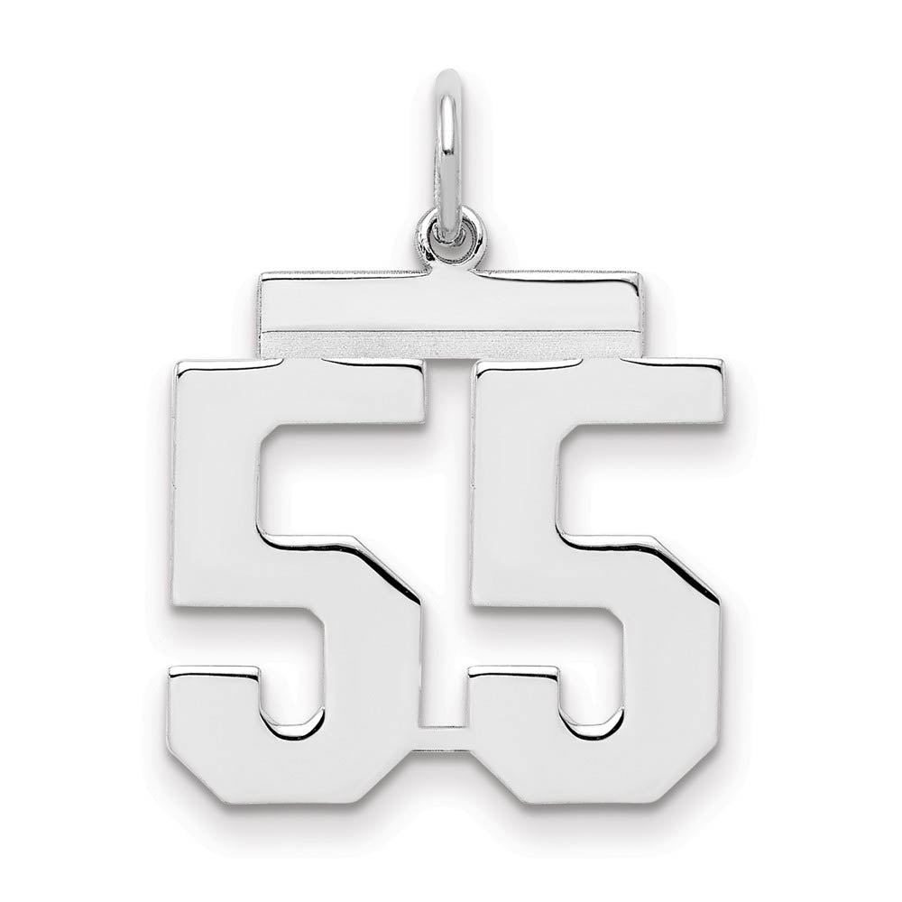 Sterling Silver, Athletic Collection Medium Polished Number 55 Pendant, Item P14042-55 by The Black Bow Jewelry Co.