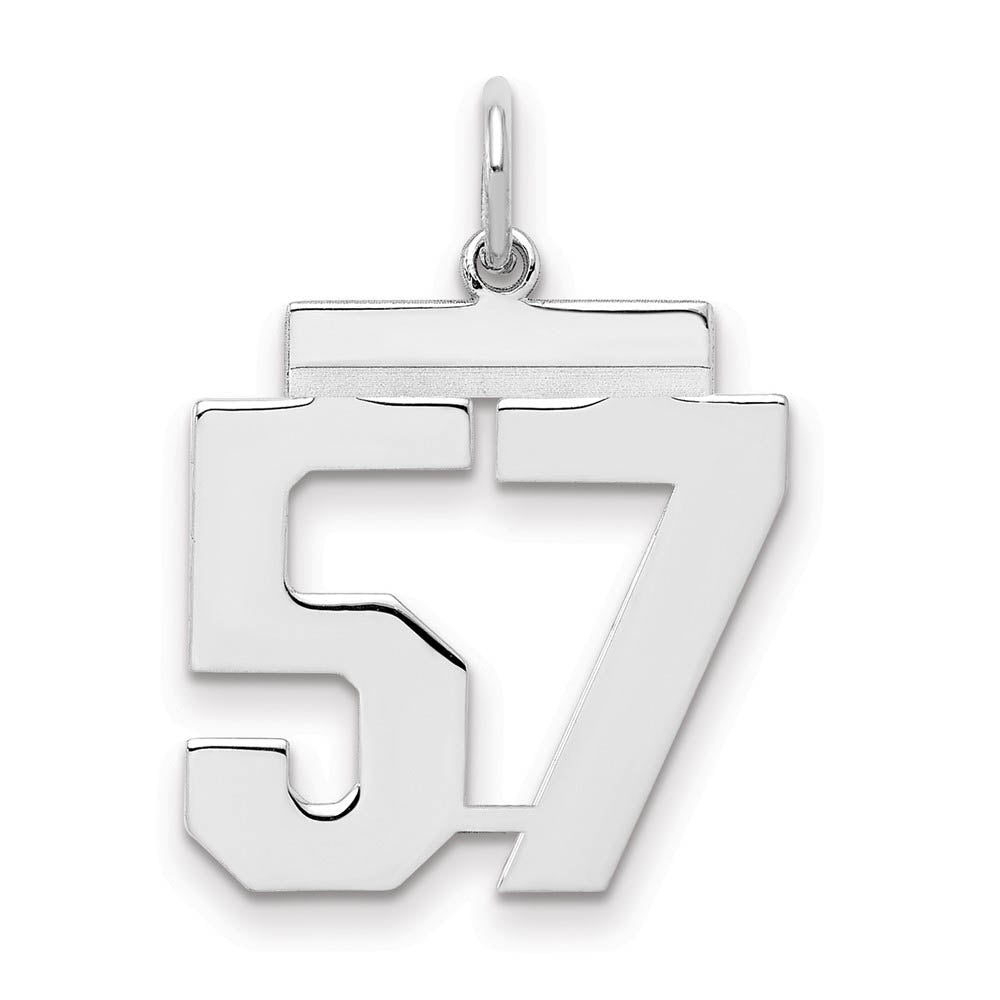 Sterling Silver, Athletic Collection Medium Polished Number 57 Pendant, Item P14042-57 by The Black Bow Jewelry Co.