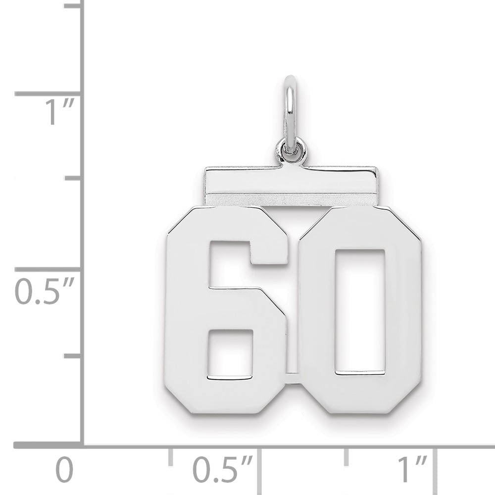 Alternate view of the Sterling Silver, Athletic Collection Medium Polished Number 60 Pendant by The Black Bow Jewelry Co.