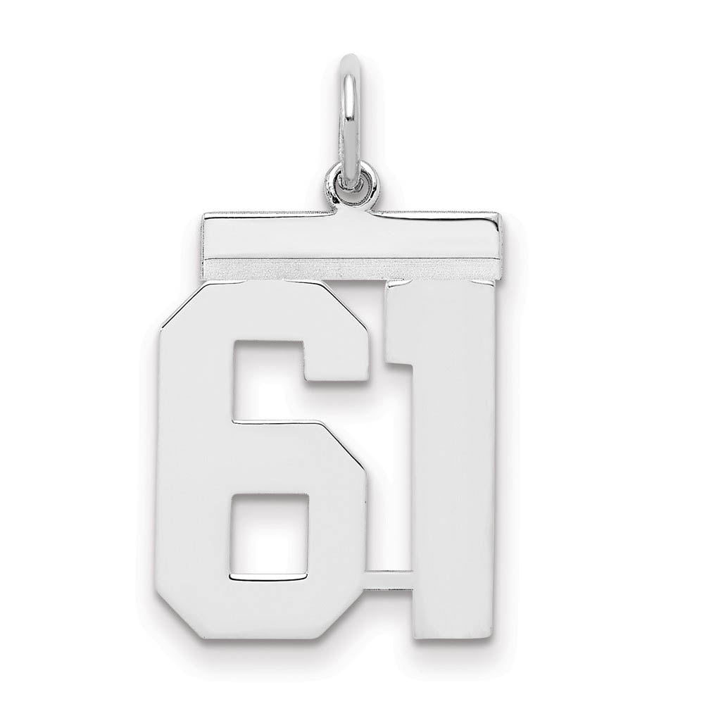 Sterling Silver, Athletic Collection Medium Polished Number 61 Pendant, Item P14042-61 by The Black Bow Jewelry Co.