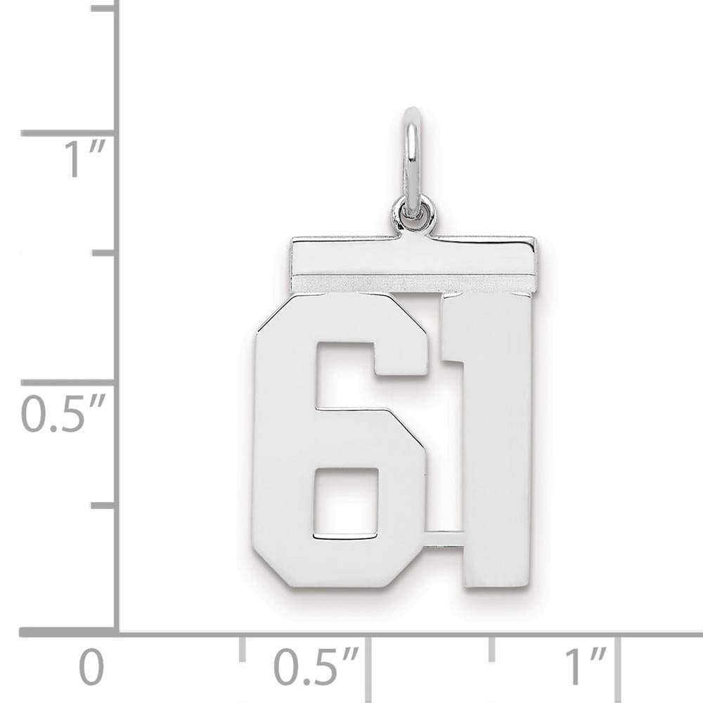 Alternate view of the Sterling Silver, Athletic Collection Medium Polished Number 61 Pendant by The Black Bow Jewelry Co.