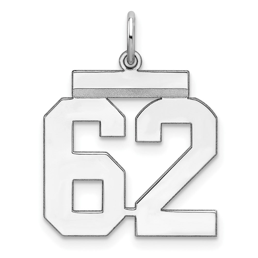 Sterling Silver, Athletic Collection Medium Polished Number 62 Pendant, Item P14042-62 by The Black Bow Jewelry Co.