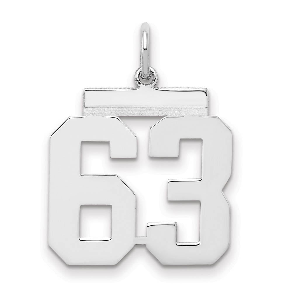 Sterling Silver, Athletic Collection Medium Polished Number 63 Pendant, Item P14042-63 by The Black Bow Jewelry Co.
