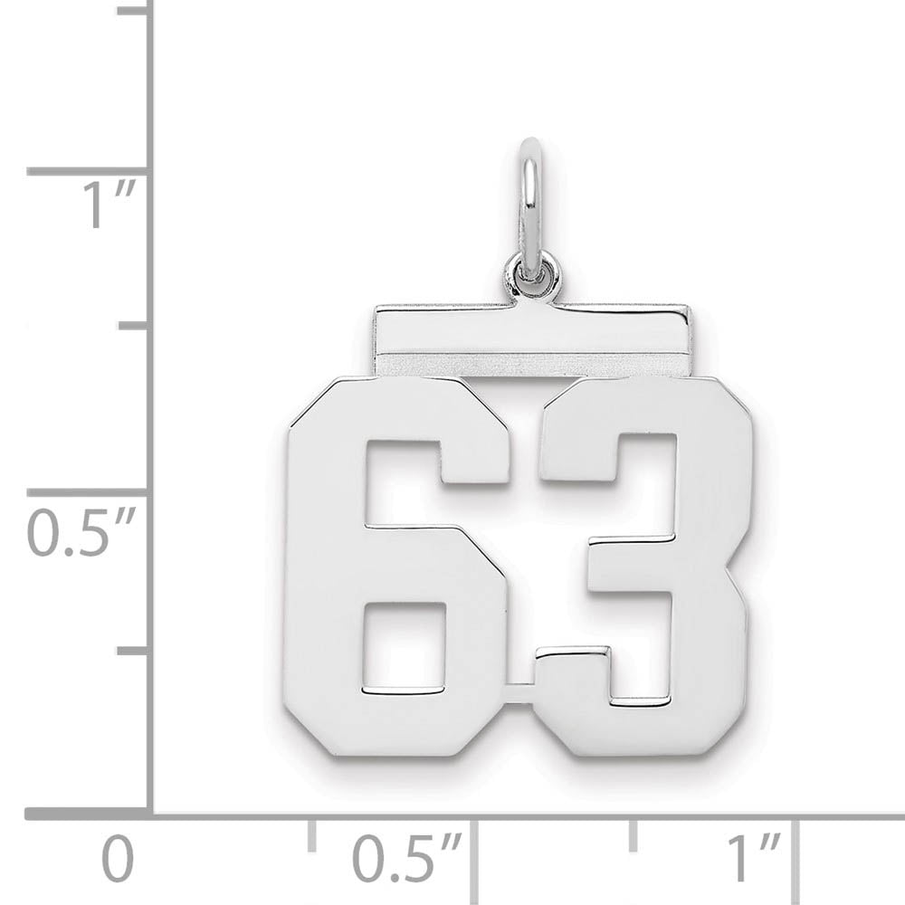 Alternate view of the Sterling Silver, Athletic Collection Medium Polished Number 63 Pendant by The Black Bow Jewelry Co.