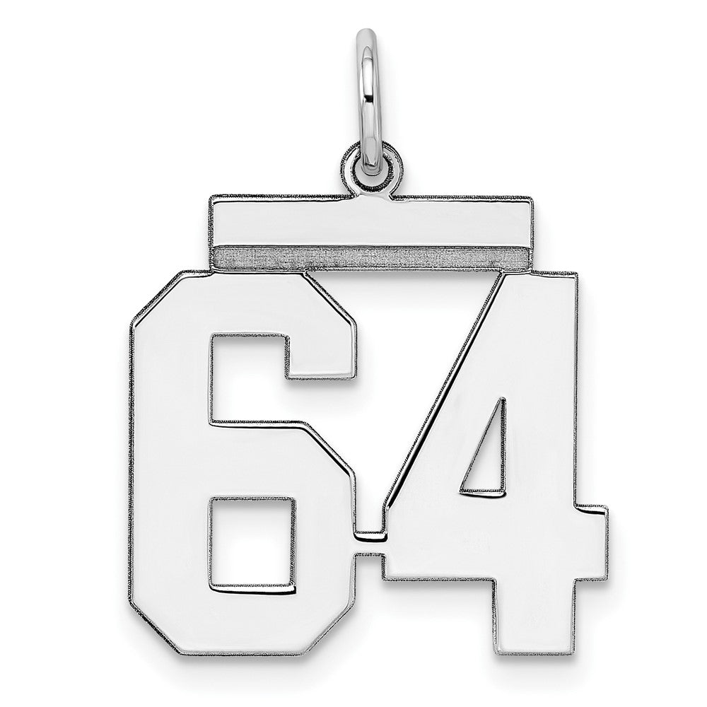 Sterling Silver, Athletic Collection Medium Polished Number 64 Pendant, Item P14042-64 by The Black Bow Jewelry Co.
