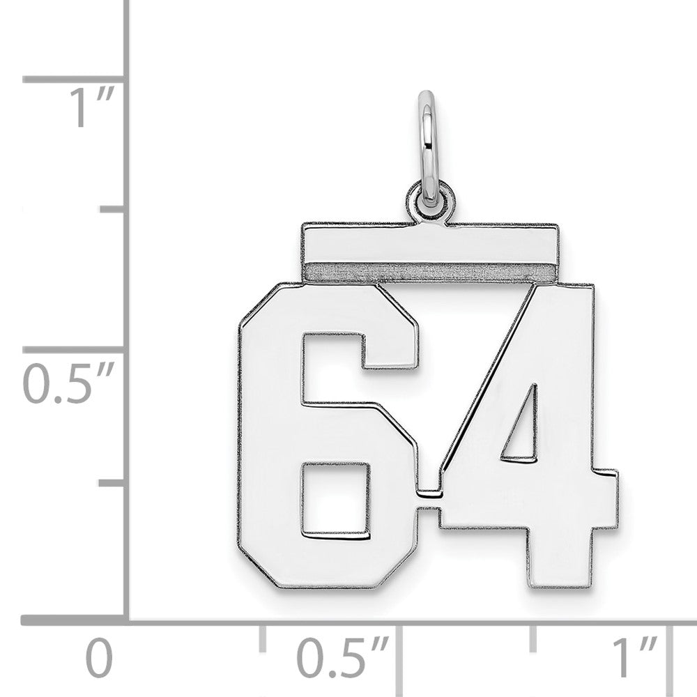 Alternate view of the Sterling Silver, Athletic Collection Medium Polished Number 64 Pendant by The Black Bow Jewelry Co.