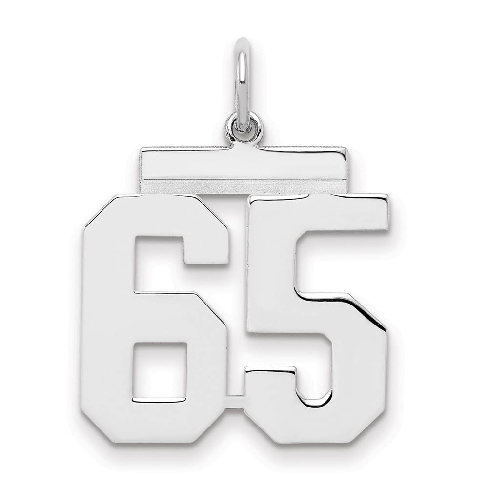 Sterling Silver, Athletic Collection Medium Polished Number 65 Pendant, Item P14042-65 by The Black Bow Jewelry Co.