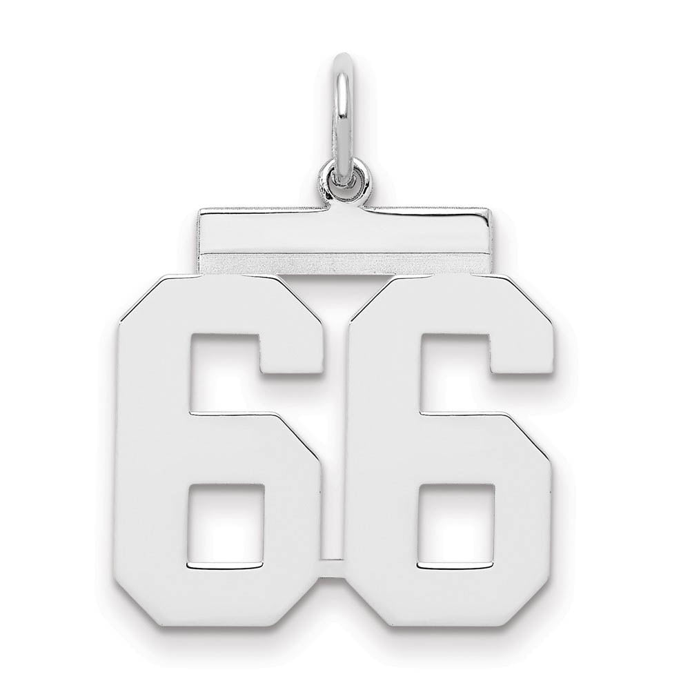 Sterling Silver, Athletic Collection Medium Polished Number 66 Pendant, Item P14042-66 by The Black Bow Jewelry Co.