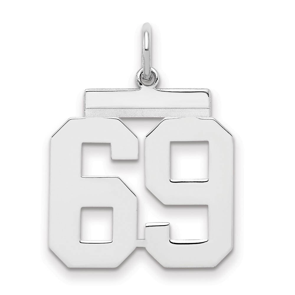 Sterling Silver, Athletic Collection Medium Polished Number 69 Pendant, Item P14042-69 by The Black Bow Jewelry Co.