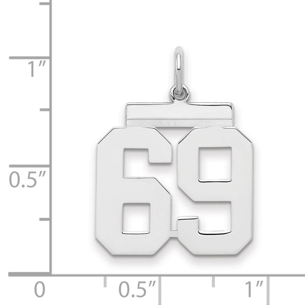 Alternate view of the Sterling Silver, Athletic Collection Medium Polished Number 69 Pendant by The Black Bow Jewelry Co.