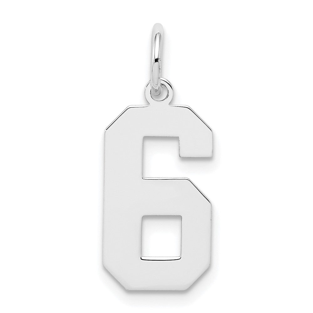 Sterling Silver, Athletic Collection Medium Polished Number 6 Pendant, Item P14042-6 by The Black Bow Jewelry Co.