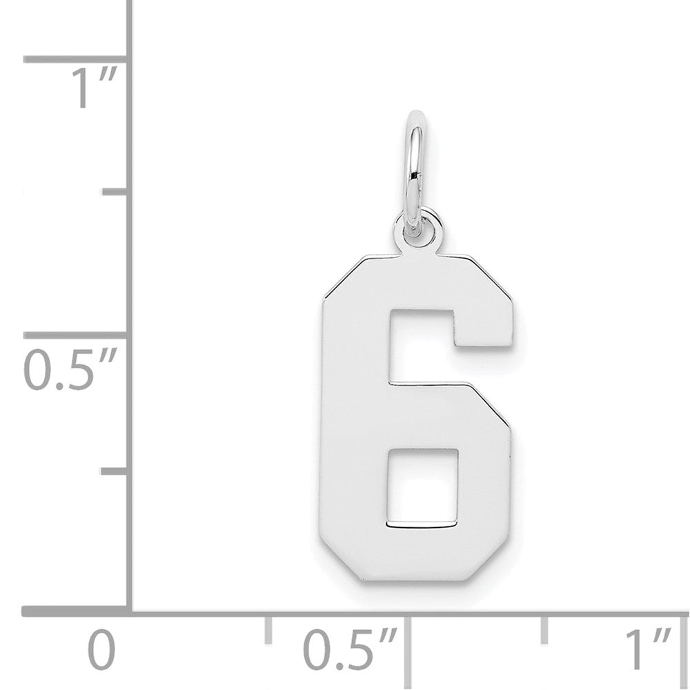 Alternate view of the Sterling Silver, Athletic Collection Medium Polished Number 6 Pendant by The Black Bow Jewelry Co.