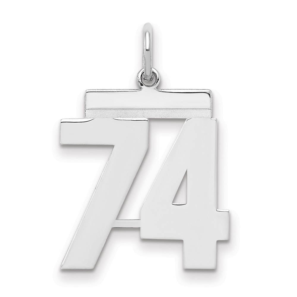 Sterling Silver, Athletic Collection Medium Polished Number 74 Pendant, Item P14042-74 by The Black Bow Jewelry Co.