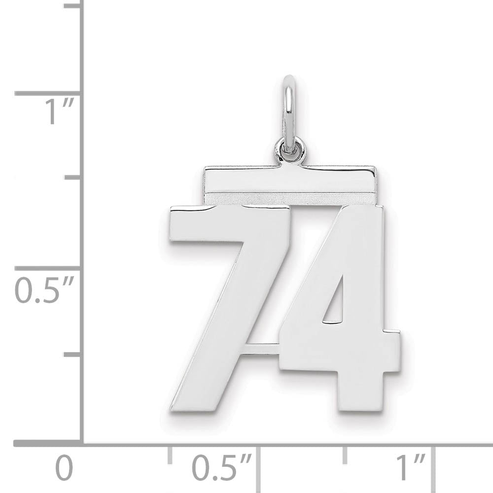 Alternate view of the Sterling Silver, Athletic Collection Medium Polished Number 74 Pendant by The Black Bow Jewelry Co.