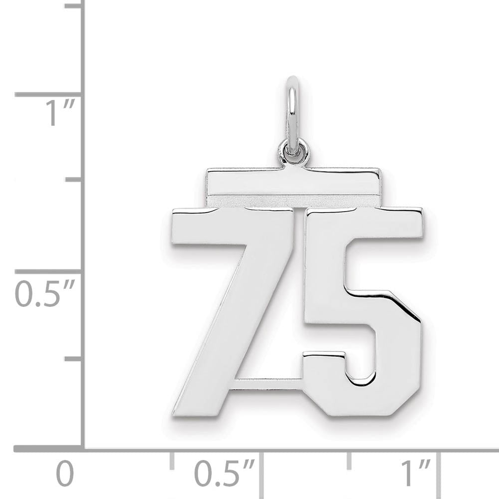 Alternate view of the Sterling Silver, Athletic Collection Medium Polished Number 75 Pendant by The Black Bow Jewelry Co.