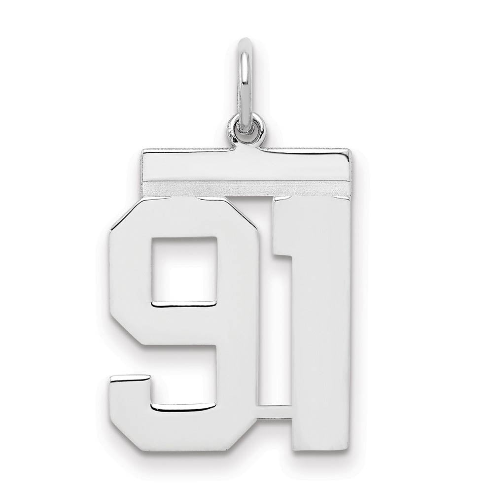 Sterling Silver, Athletic Collection Medium Polished Number 91 Pendant, Item P14042-91 by The Black Bow Jewelry Co.
