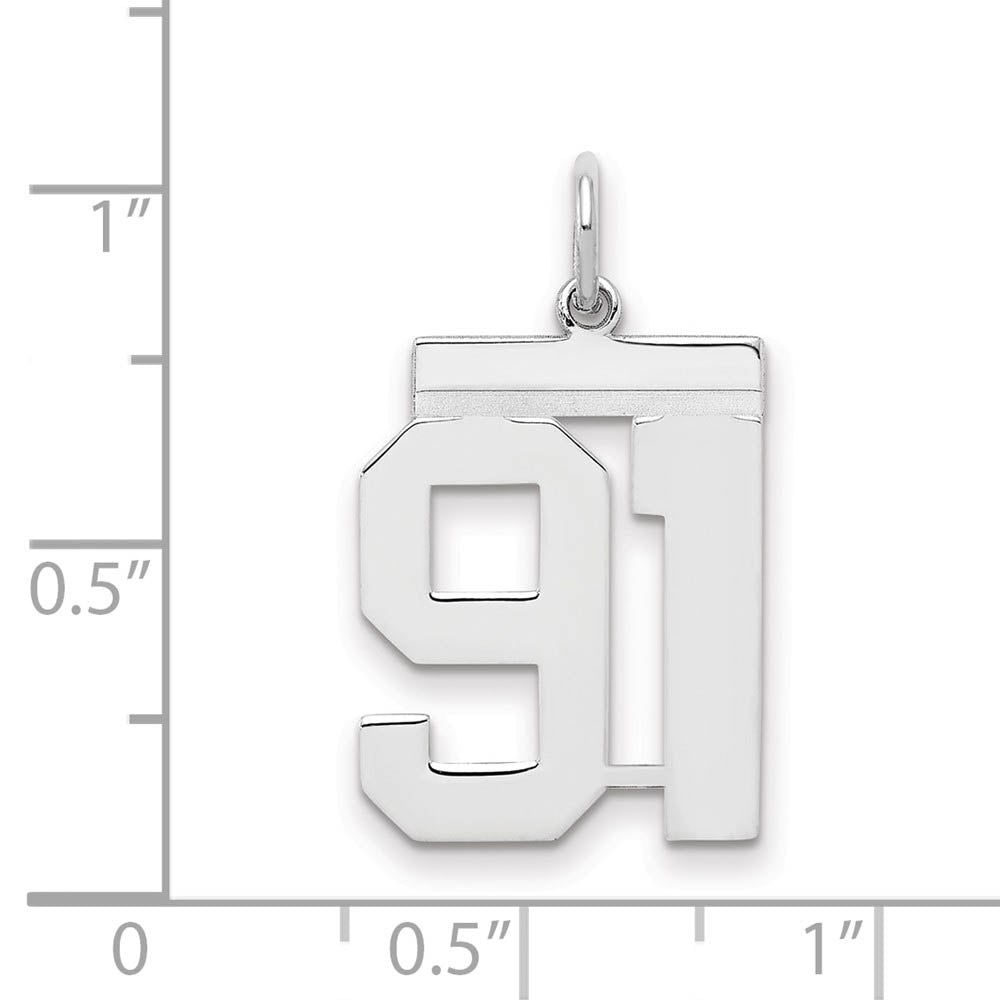 Alternate view of the Sterling Silver, Athletic Collection Medium Polished Number 91 Pendant by The Black Bow Jewelry Co.