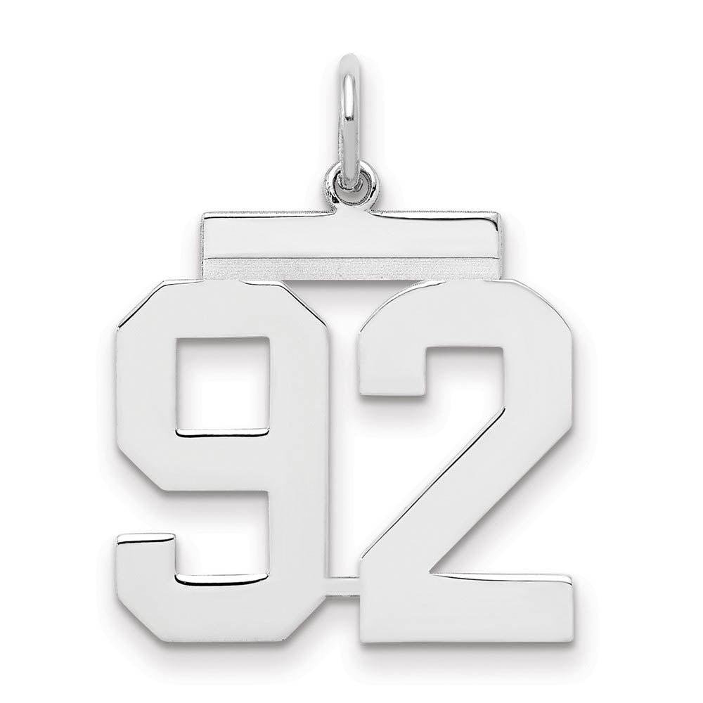 Sterling Silver, Athletic Collection Medium Polished Number 92 Pendant, Item P14042-92 by The Black Bow Jewelry Co.