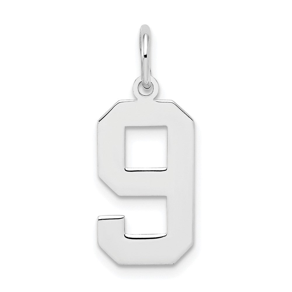 Sterling Silver, Athletic Collection Medium Polished Number 9 Pendant, Item P14042-9 by The Black Bow Jewelry Co.