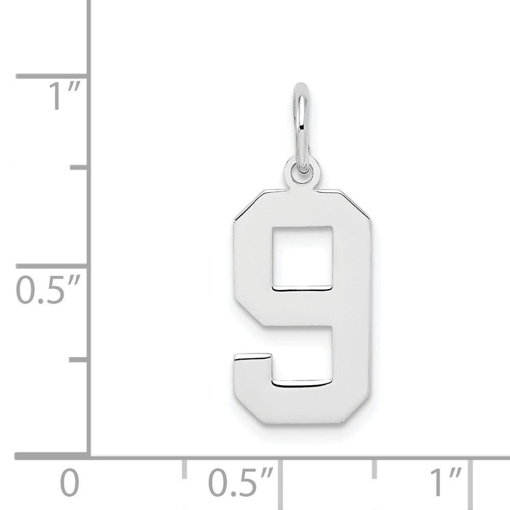 Alternate view of the Sterling Silver, Athletic Collection Medium Polished Number 9 Pendant by The Black Bow Jewelry Co.