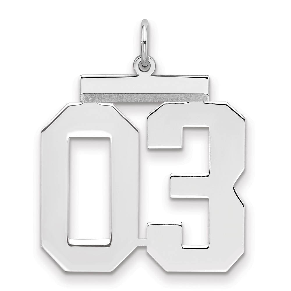 Sterling Silver, Athletic Collection, Large Polished Number 03 Pendant, Item P14043-03 by The Black Bow Jewelry Co.