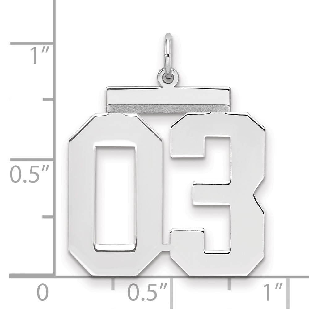 Alternate view of the Sterling Silver, Athletic Collection, Large Polished Number 03 Pendant by The Black Bow Jewelry Co.