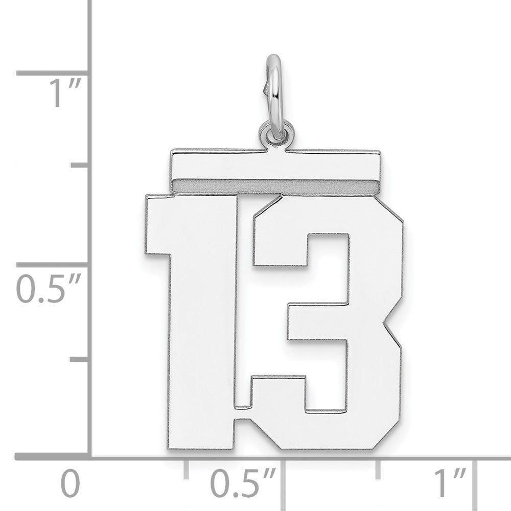 Alternate view of the Sterling Silver, Athletic Collection, Large Polished Number 13 Pendant by The Black Bow Jewelry Co.