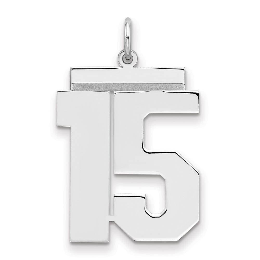Sterling Silver, Athletic Collection, Large Polished Number 15 Pendant, Item P14043-15 by The Black Bow Jewelry Co.