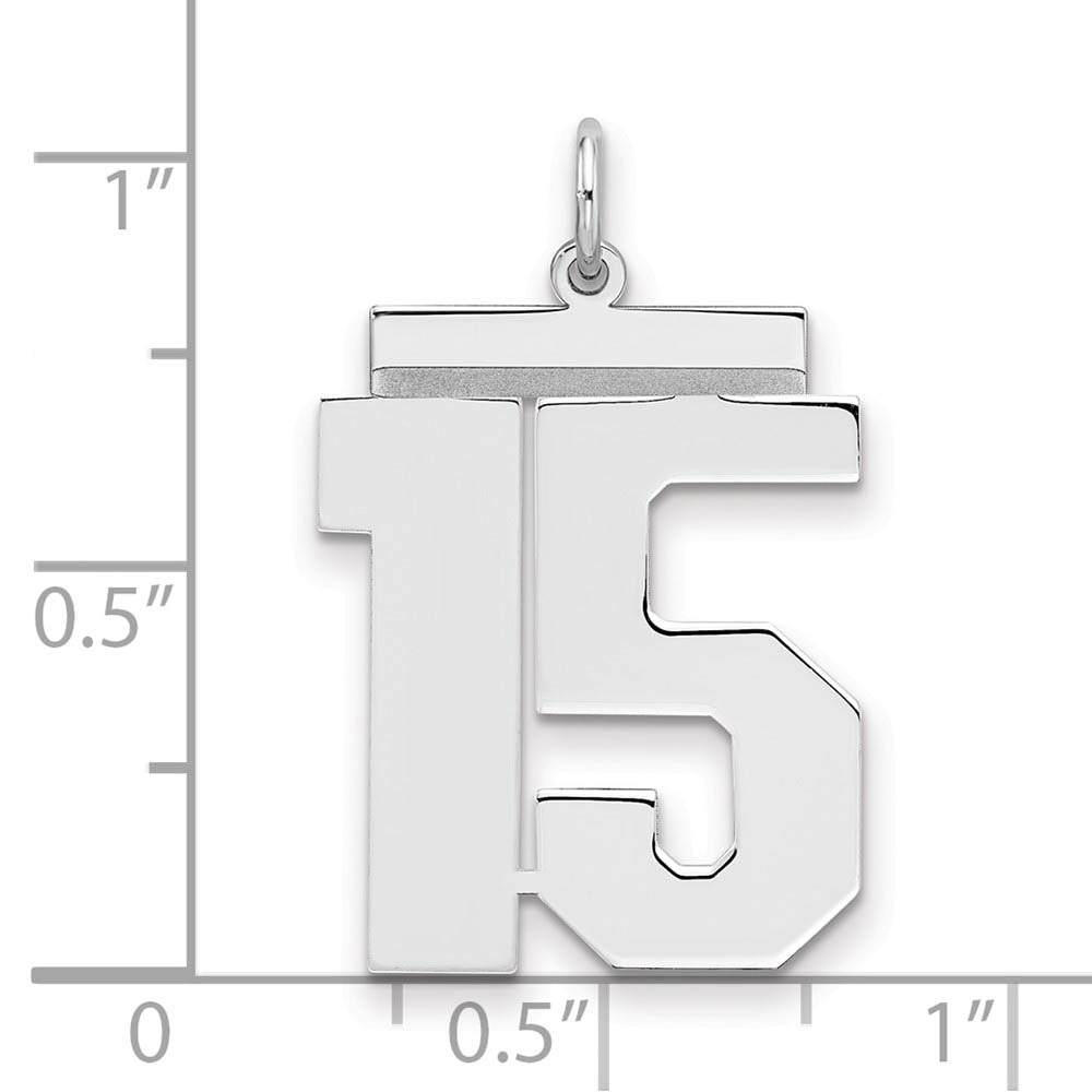 Alternate view of the Sterling Silver, Athletic Collection, Large Polished Number 15 Pendant by The Black Bow Jewelry Co.
