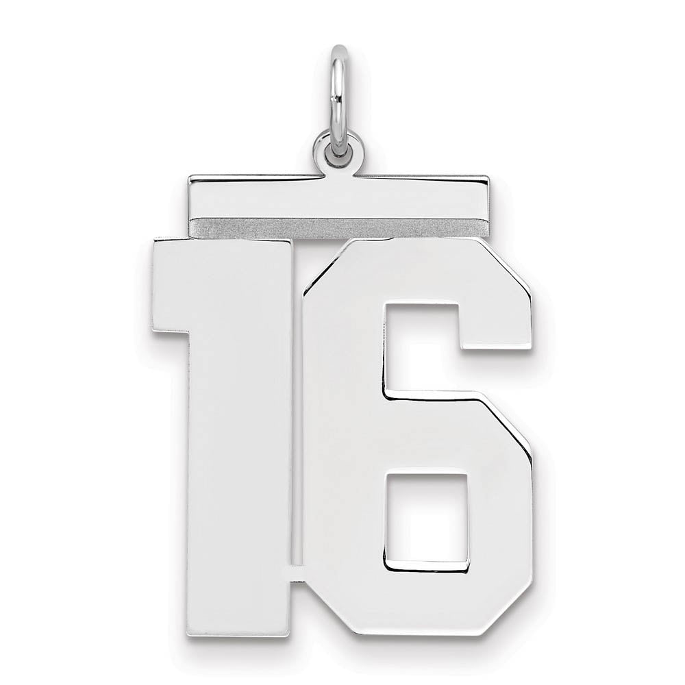 Sterling Silver, Athletic Collection, Large Polished Number 16 Pendant, Item P14043-16 by The Black Bow Jewelry Co.