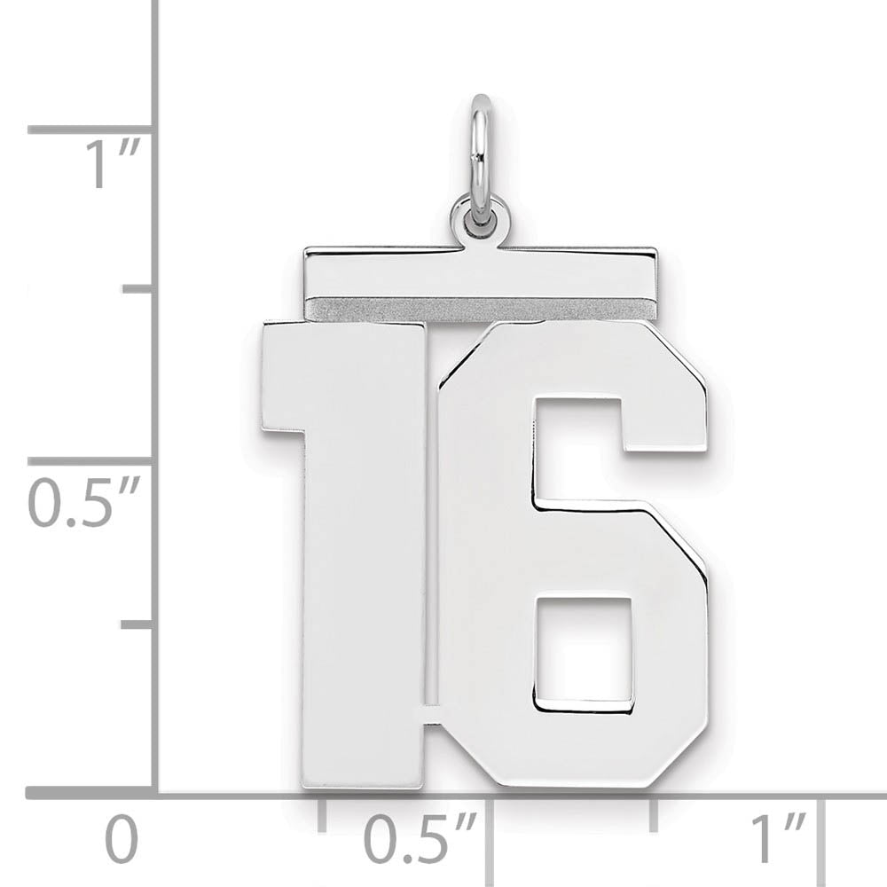 Alternate view of the Sterling Silver, Athletic Collection, Large Polished Number 16 Pendant by The Black Bow Jewelry Co.